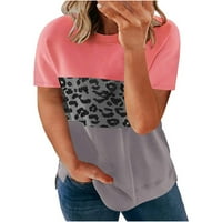 Ženske majice plus veličine ljetna majica kratkih rukava s okruglim vratom klasični blok Boja Leopard Print ležerna labava tunika