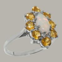 Ženski jubilarni prsten od 9K britanskog bijelog zlata s prirodnim opalom i citrinom - opcije veličine-veličina 5,5