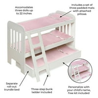 Krevet na kat za lutke s košaricom jazavca s ljestvama i besplatnim kompletom za personalizaciju-bijela i ružičasta