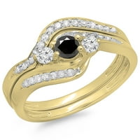 Kolekcija 0. Zaručnički prsten od crnog i bijelog dijamanta od 14 karata, žuto zlato, veličina 5,5