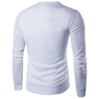 Bijeli muški mladenački modni casual jednobojni džemper s izrezom u obliku slova U i dugim rukavima