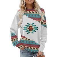 Ženska majica s kapuljačom u retro etničkom stilu s geometrijskim printom Zapadna etnička majica pulover široke majice