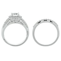 Set vjenčanih zaručničkih prstenova od srebra u srebrnoj boji od bijelog dijamanta s naglaskom na Safir