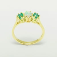 14k ženski prsten od žutog zlata britanske proizvodnje, prirodni opal smaragdni prsten za obljetnicu - opcije veličine-veličina 7,5