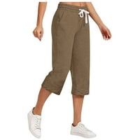 Ženske Capri hlače od pamuka i lana, labave, visokog struka, široke hlače za slobodno vrijeme, casual Palazzo hlače s vezicama, hlače