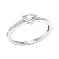Ženski dijamantni prsten od 10 karata u bijelom zlatu srce s akvamarinom i dijamantnim naglaskom u obliku dijamanta