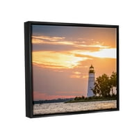 Morski svjetionik, Obzor zalaska sunca, obalna fotografija u mrklom crnom okviru, umjetnički tisak na zidu