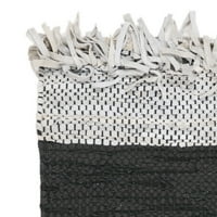 Vintage kožni tepih s pletenim resama na rubovima, Svijetlo siva, Crna, 3'5'