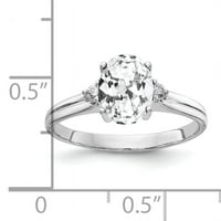 Prsten od bijelog zlata u 8-strukom ovalnom kubičnom cirkoniju i dijamantu u obliku dijamanta