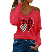 Ženski topovi ležerni elegantni jesenski ženski ležerni puloveri s izrezom i dugim rukavima s printom, bluza s ramena majice s majicama,