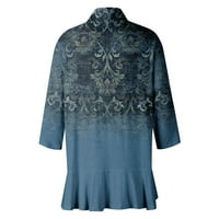Kimono Kardigani za žene, Rukav Drapirani izrez, otvoreni prednji dio, do struka, lagani cvjetni kardigan, plavi;