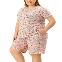 Jedinstveni prijedlozi ženske pidžame s cvjetnim printom s elastičnim pojasom kratkih rukava, kompleti pidžame