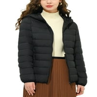 ; / Ženski obični kaput s patentnim zatvaračem, ženska lagana gornja odjeća, radne jednobojne puffer jakne s dugim rukavima, Crna;