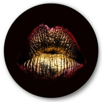 Dizajnerska umjetnost seksi zlatne metalizirane ženske usne Moderni kružni metalni zidni umjetnički disk od 23