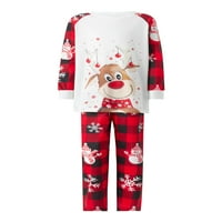 Obiteljski Božićni pidžama Set, vrhovi dugih rukava s printom losa, karirani set hlača sa snjegovićem i pahuljicama