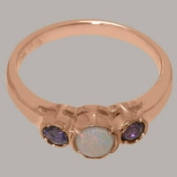 Ženski prsten za obljetnicu od ružičastog zlata od 10 karata britanske proizvodnje s prirodnim opalom i ametistom - opcije veličine-Veličina