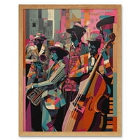 Glazbenici jazz festivala u Novom Orleansu zagrijavaju se u gradskoj ulici apstraktno moderno slikarstvo umjetnički tisak plakat