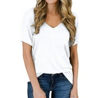 Ženske bluze Ženska ležerna modna jednobojna široka majica s izrezom u obliku slova U i kratkim rukavima u bijeloj boji