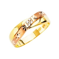 14k žuti bijeli i ružičasti zlatni prsten, muški zaručnički prsten s kubičnim cirkonijem, trio, veličina 8
