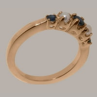 9K ženski prsten za obljetnicu od ružičastog zlata britanske proizvodnje s prirodnim safirom i kultiviranim biserima - opcije veličine-Veličina