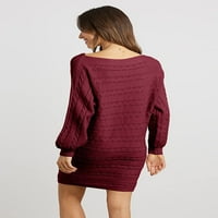 Ženska jesenska / zimska džemper haljina s otvorenim ramenima pletena kabelom, ležerni preveliki pulover s dugim rukavima