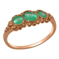 Ženski prsten za obljetnicu od 9K ružičastog zlata s prirodnim smaragdom britanske proizvodnje - opcije veličine-veličina 5
