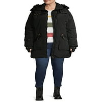 Ženska plus veličina teška jakna s fau krznom haubom