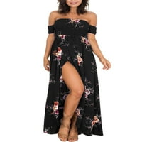Ženska duga haljina, Maksi haljine s ramena, sarafan kratkih rukava, boemska plaža, boja crnog vina, 4 inča