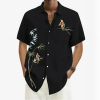 Muške košulje ljetne jednostavne s printom havajske papige kratki rukav rever na kopčanje kratki gornji dio s ovratnikom, bluza havajska
