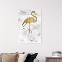 Wynwood Studio životinje zidne umjetničke platnene ptice Flamingo Solid Gold - Zlato, bijelo