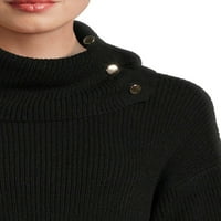 Ležerni Ženski džemper s kapuljačom na bočnim gumbima U donjem dijelu