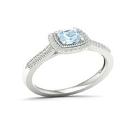 Imperijalni dragulj Sterling Srebrni jastuk Cut Aquamarine i stvorio bijeli safirski halo ženski zaručnički prsten