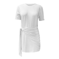 Ženska mini modna haljina s kratkim rukavima, Obična ljetna haljina s okruglim vratom, Bijela