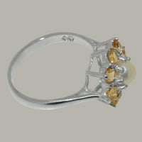 Ženski jubilarni prsten od punog bijelog zlata od 14 karata s kultiviranim biserima i citrinom britanske proizvodnje - opcije veličine-Veličina