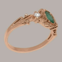9K ženski prsten za obljetnicu od ružičastog zlata britanske proizvodnje s prirodnim smaragdom i dijamantom - opcije veličine-veličina