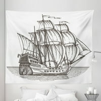Tapiserija gusarskog broda, Stari retro brod koji pluta na vodi, Vintage Nautička skica krstarenja, zidni dekor od tkanine za spavaću