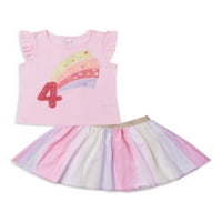 Miniville Toddler Girls Rođendanska grafička majica i suknja Tutu, 2-komad odjeće
