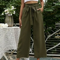 Široke hlače za žene, ljetne Ležerne široke hlače s elastičnim strukom i remenom do gležnja, jednobojne Palazzo hlače