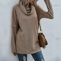 Ženska dolčevita u boji, Jednobojni džemper s dugim rukavima, pleteni džemper s prorezom, kaki zimske haljine za