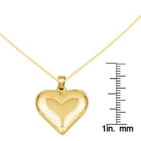 Primalno zlato karatno žuto zlato polirano 3-D puhano privjesak za srce s lancem konopa kabela