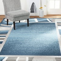 Moderni apstraktni rubni tepih, plava i siva, 7'8910'7