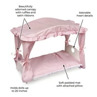 Krevet za lutke s baldahinom od košarice jazavca s posteljinom-bijelo-ružičasta