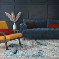 Moderni tepih u apstraktnoj plavoj i sivoj boji za unutarnje prostore koji se lako čisti