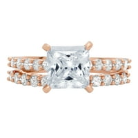 2. dijamant izrezan Princess s imitacijom plavog dijamanta od ružičastog zlata 18k $ s naglascima vjenčani set od 6,25