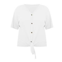 Majice za vježbanje Plus Size Ženske majice kratkih rukava s izrezom u obliku slova u, pletena tunika, bluza s prednjim vezicama,