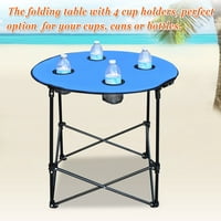 Sunčano preklopni stol za piknik dia 27.5 srušivi okrugli stol s držačima za čaše, uključena futrola za nošenje