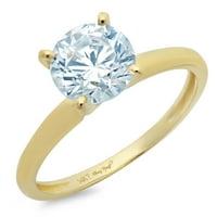 3K plavi topaz okruglog reza prirodni nebesko plavi topaz ugraviran u žuto zlato 18k izjava Godišnjica zaruka vjenčani prsten pasijans