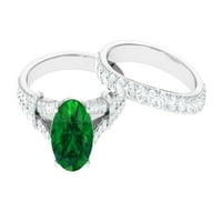 Laboratorijski stvoreni prsten za Solitaire sa smaragdom i Moissanite pojačivačem, Sterling Silver, 6,00 USD