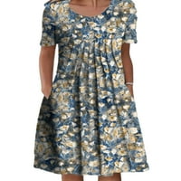 _ / Ženski labavi cvjetni sarafan ljetna jednostavna ljuljačka haljina s volanima boemske midi haljine na plaži s džepovima