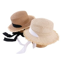 Slamnati šešir za čamce za djevojčice širokog oboda koji štiti od UV zraka ravni šešir za sunčanje s mašnom u obliku slova